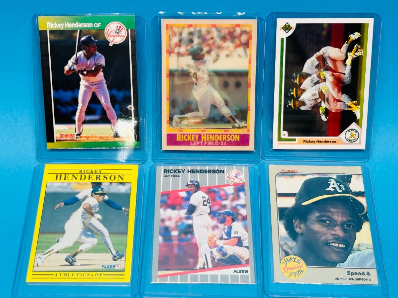 Photo 1 of 025262…6 Rickey Henderson cards in hard plastic sleeves 