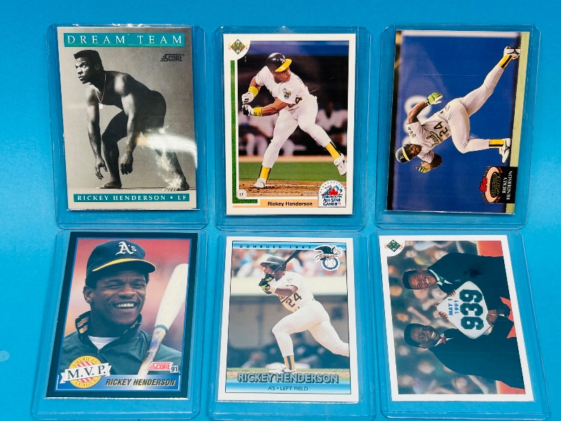 Photo 1 of 025263…6 Rickey Henderson cards in hard plastic sleeves 