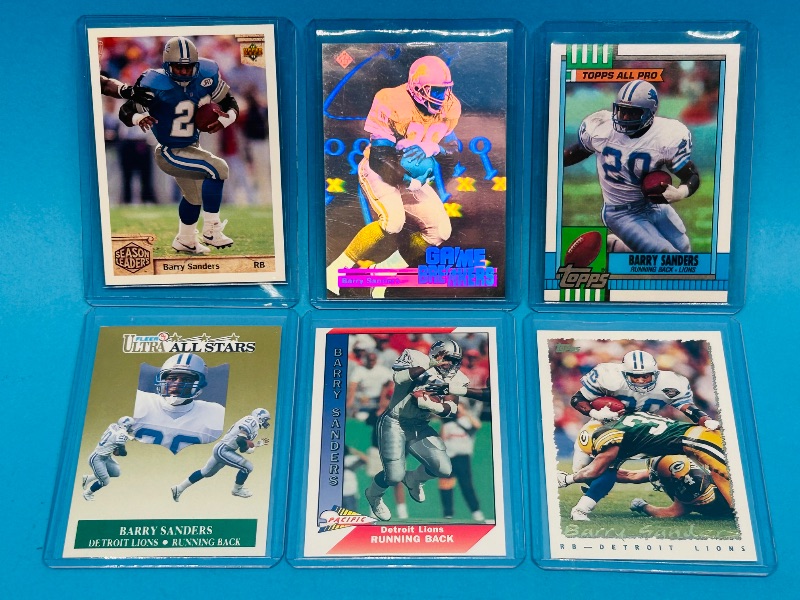 Photo 1 of 025265…6 Barry Sanders cards in hard plastic sleeves 