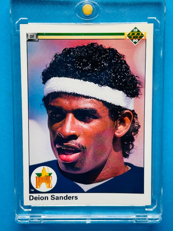 Photo 1 of 025268…Rookie Deion Sanders card 13 in hard plastic case