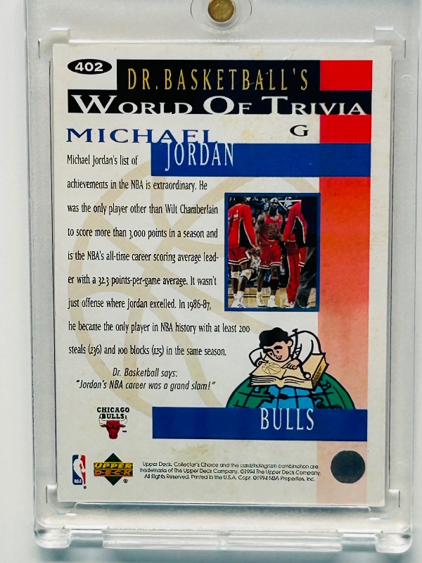 Photo 1 of 025270…Michael Jordan world of trivia card 402 in hard plastic case