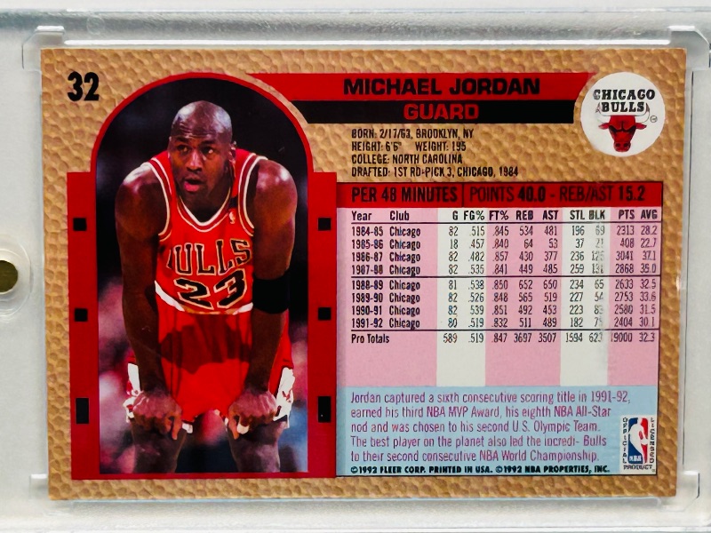 Photo 1 of 025275…Michael Jordan card 32 in hard plastic case