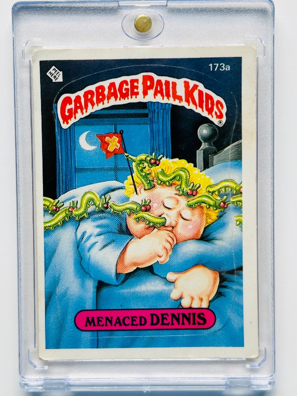 Photo 1 of 025276…Garbage Pail Kids Menaced Dennis card in hard plastic case