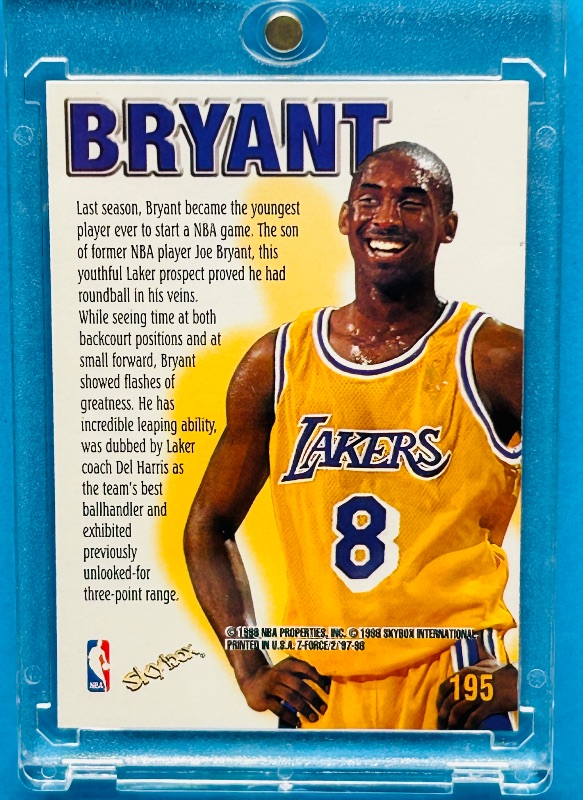 Photo 1 of 025279…Kobe Bryant Zuperman card 195 in hard plastic case