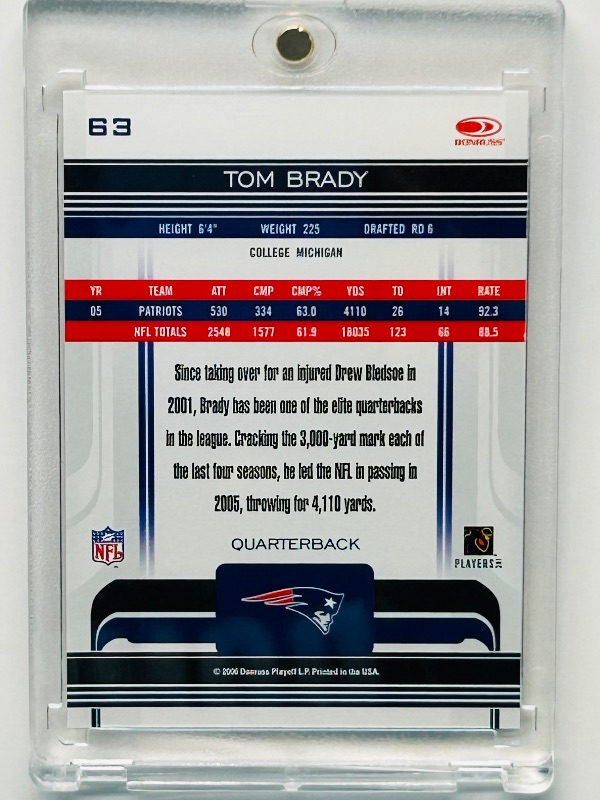 Photo 1 of 025280…Tom Brady Gridiron card 63  in hard plastic case