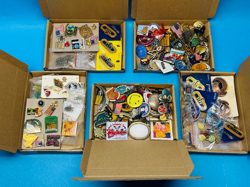 Photo 1 of 025281…5 small boxes of misc vintage  pins- some wear or damaged 