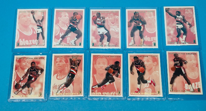 Photo 1 of 025290…10 Clyde Drexler cards in hard plastic sleeves 