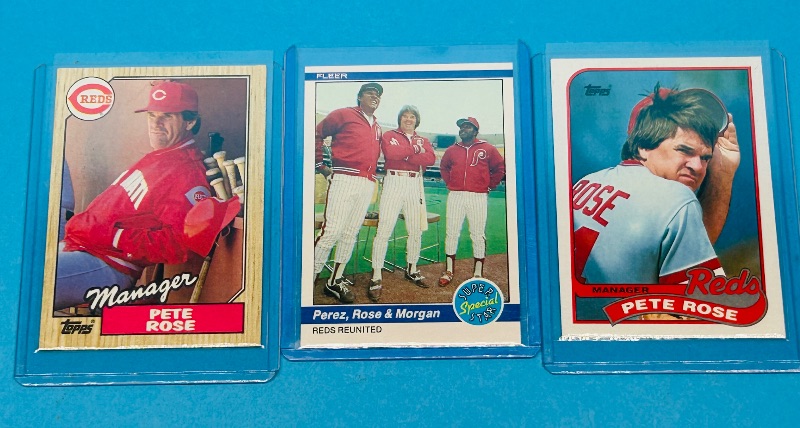Photo 1 of 025291…3 Pete Rose cards in hard plastic sleeves 