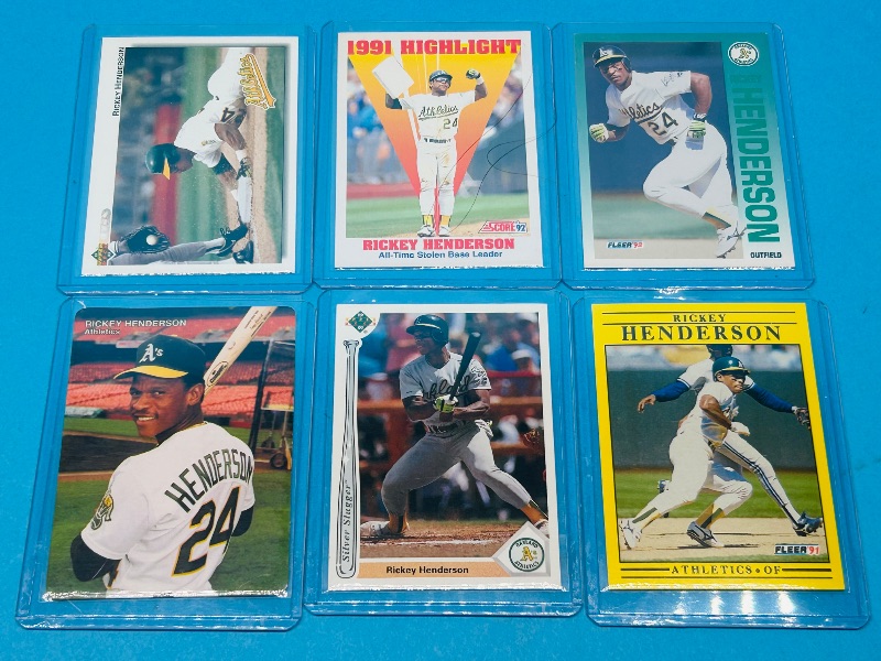Photo 1 of 025292…6 Rickey Henderson cards in hard plastic sleeves 