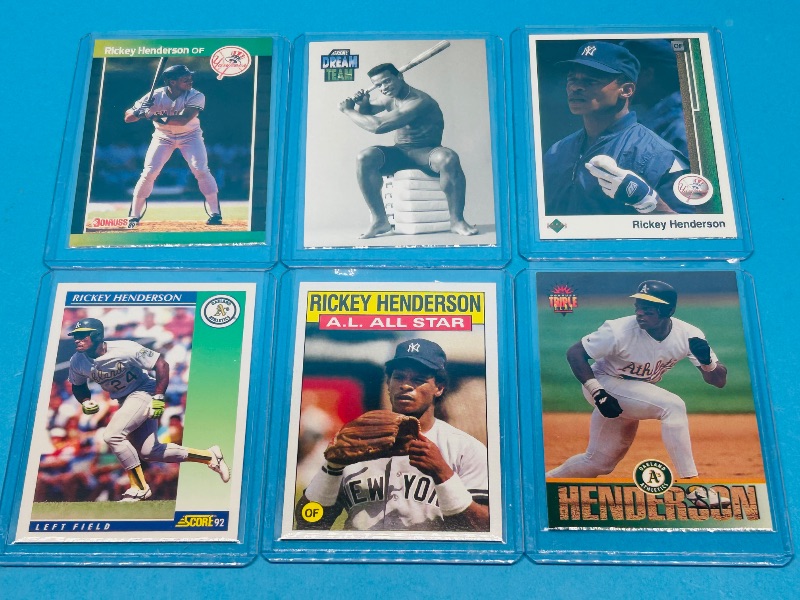 Photo 1 of 025297…6 Rickey Henderson cards in hard plastic sleeves 