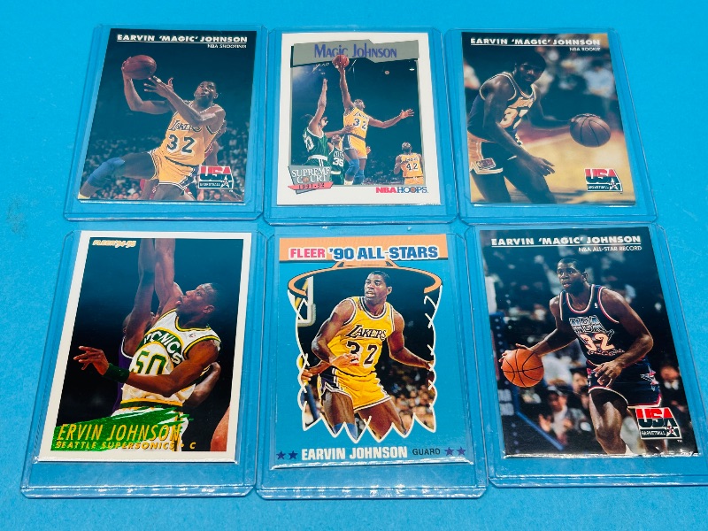 Photo 1 of 025299…6 earvin “Magic” Johnson cards in hard plastic sleeves 