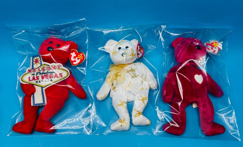 Photo 1 of 025338…3 TY beanie babies in plastic bags 