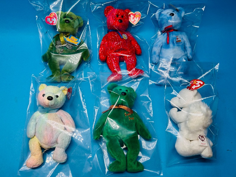 Photo 1 of 025339…  6 TY beanie babies in plastic bags 