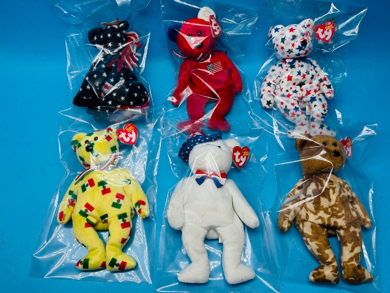 Photo 1 of 025340….6 patriotic TY beanie babies in plastic bags 