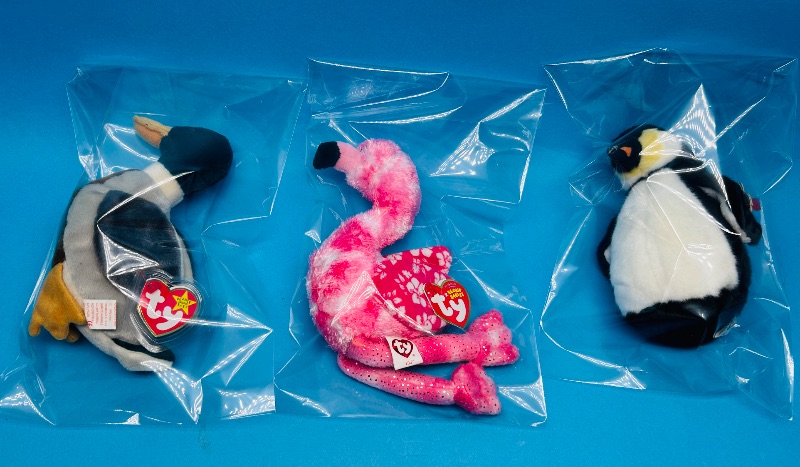 Photo 1 of 025346…3 bird TY beanie babies in plastic bags 