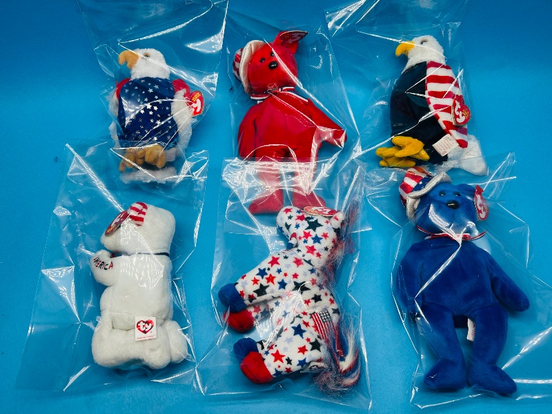 Photo 1 of 025347…6 patriotic  TY beanie babies in plastic bags 