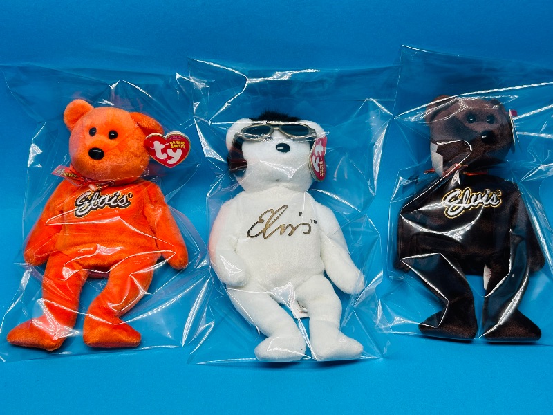 Photo 1 of 025348…3 Elvis  TY beanie babies in plastic bags 