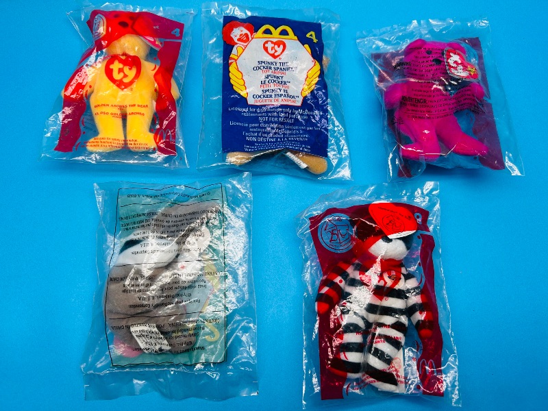 Photo 1 of 025501…5 sealed vintage McDonald’s beanie babies happy meal toys 