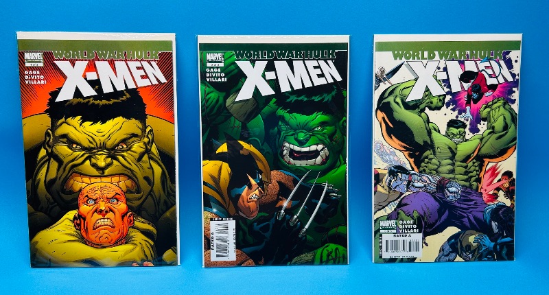 Photo 1 of 025507…world war Hulk X-men comics #1-3 in plastic sleeves 