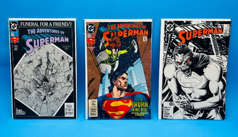 Photo 1 of 025542…3 Superman  comics in plastic sleeves 