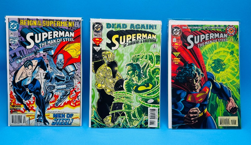 Photo 1 of 025552…3 Superman  comics in plastic sleeves 
