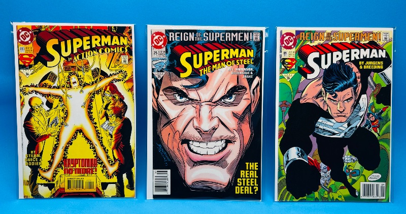 Photo 1 of 025553…3 Superman  comics in plastic sleeves 