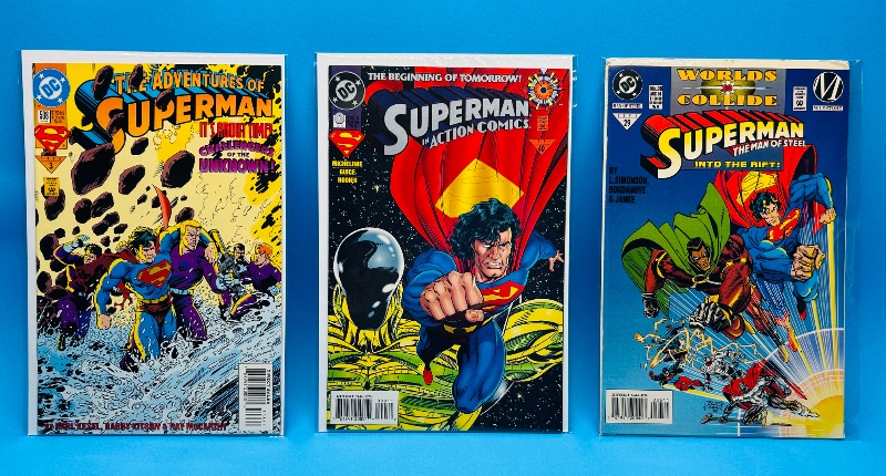 Photo 1 of 025557…3 Superman  comics in plastic sleeves 