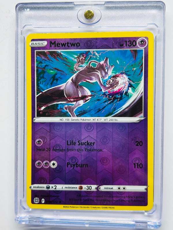 Photo 1 of 025582…Mewtwo reverse holo  Pokémon card in hard plastic case