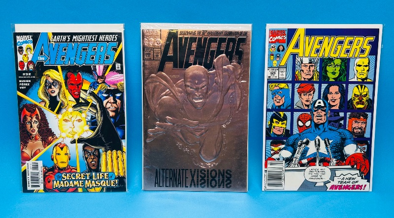Photo 1 of 025636…3 Avengers  comics in plastic sleeves 