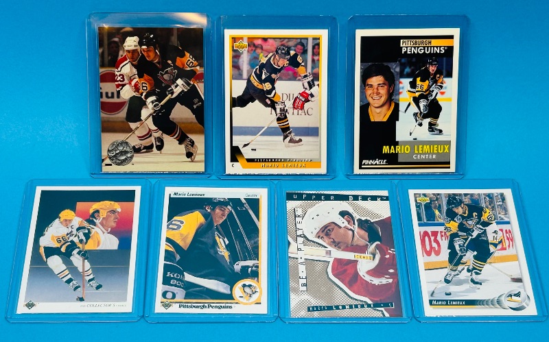 Photo 1 of 025712… 7 Mario Lemieux  cards in hard plastic sleeves 