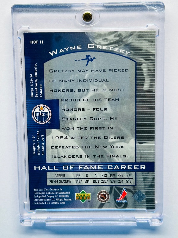 Photo 1 of 025724… Wayne Gretzky HOF card 11 in hard plastic case