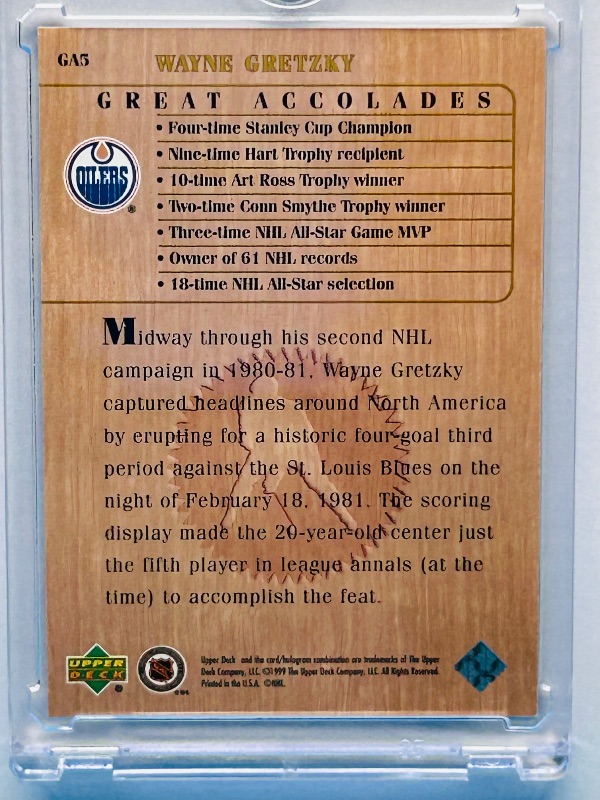 Photo 1 of 025725…  Wayne Gretzky holo card GA5?in hard plastic case 