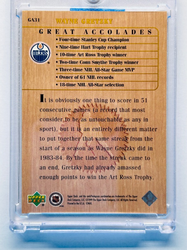 Photo 1 of 025728…  Wayne Gretzky holo card GA31 in hard plastic case 