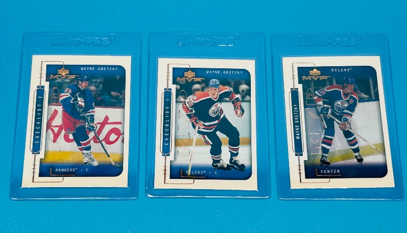 Photo 1 of 025741…3 MVP Wayne Gretzky cards in hard plastic sleeves