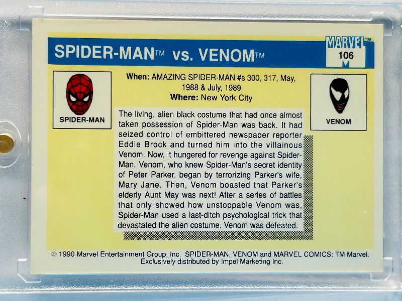 Photo 1 of 025752…Marvel Spider-Man Vs. Venom card 106 in hard plastic case