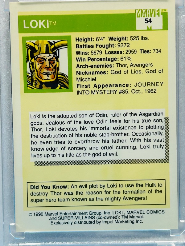 Photo 1 of 025761…Marvel Loki super villains card 54 in hard plastic case