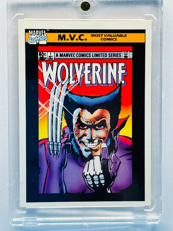 Photo 1 of 025762…Marvel most valuable comics card 133 Wolverine card in hard plastic case