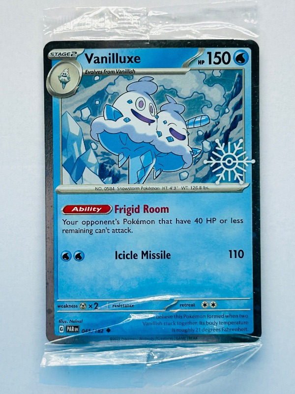 Photo 1 of 025763…sealed-Vanilluxe Holo Pokémon card in hard plastic sleeve