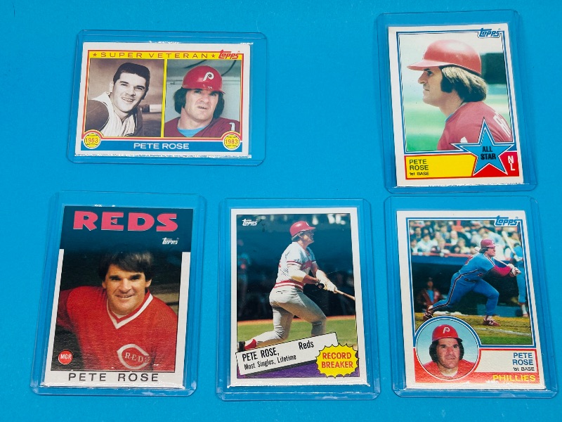 Photo 1 of 025852…5 Pete Rose cards in hard plastic sleeves 