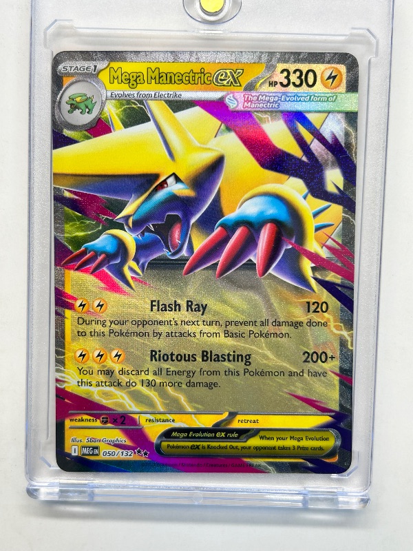 View 3 of 025912…Mega Manectric EX foil Pokémon card in hard plastic case