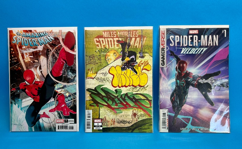 Photo 1 of 025973…3 Spider-Man  comics all no. 1’s in plastic sleeves 