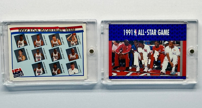 Photo 1 of 026005… 2 all star team cards featuring Michael Jordan in hard plastic cases