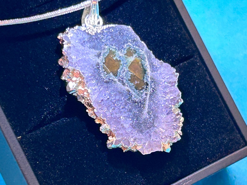 Photo 1 of 026007…amethyst stalactite slice pendant on 16” chain in lighted gift box