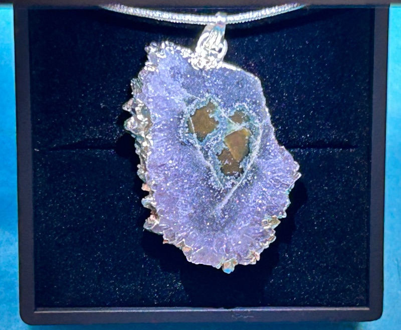 Photo 1 of 026007…amethyst stalactite slice pendant on 16” chain in lighted gift box