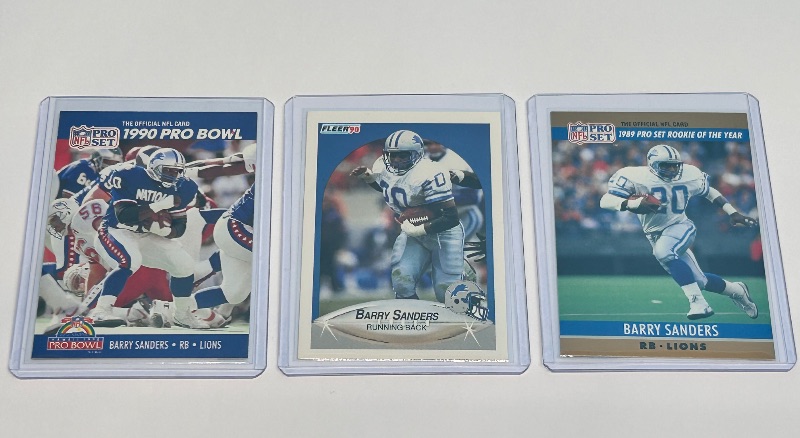 Photo 1 of 026122…3 Barry Sanders cards in hard plastic sleeves 