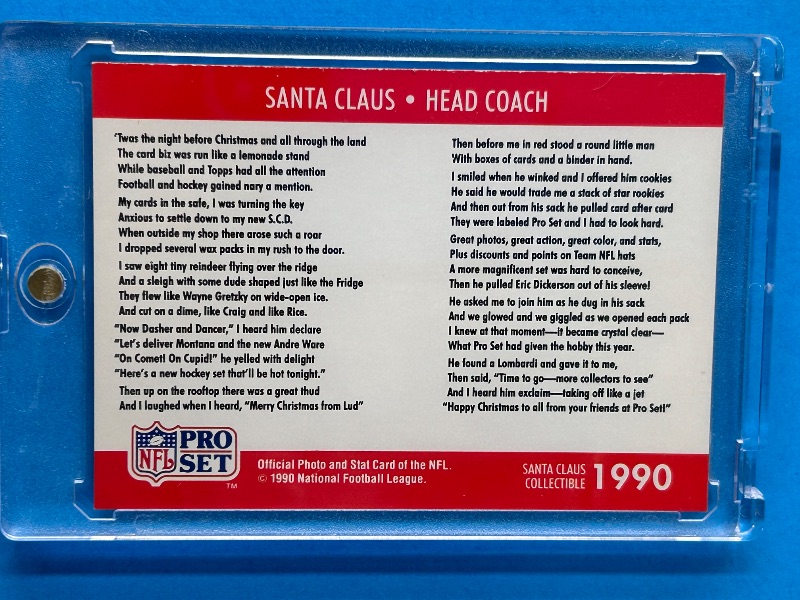 Photo 1 of 026131…Pro Set Santa Claus head coach card in hard plastic case