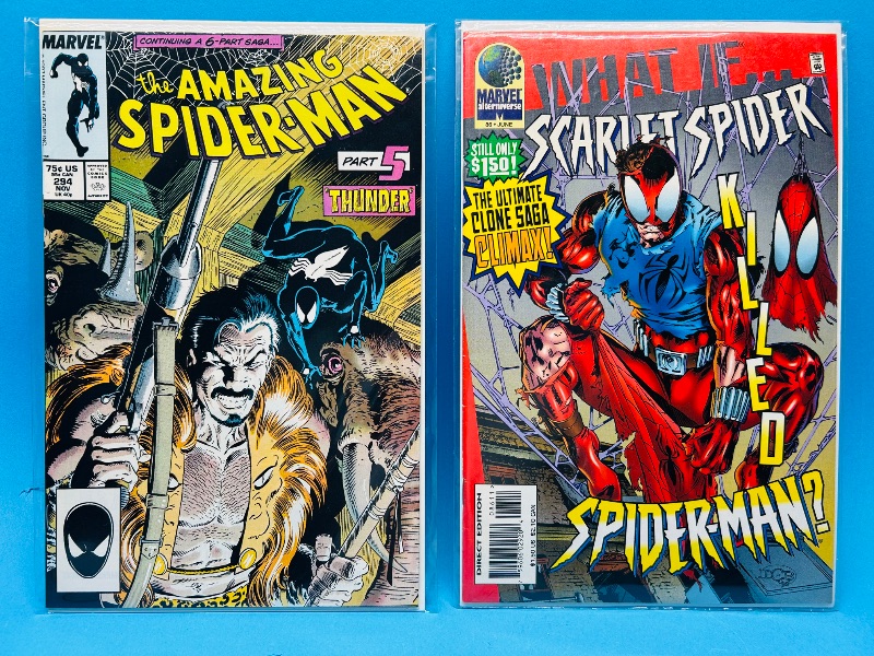 Photo 1 of 026180…2 vintage Spider-Man comics in plastic sleeves 