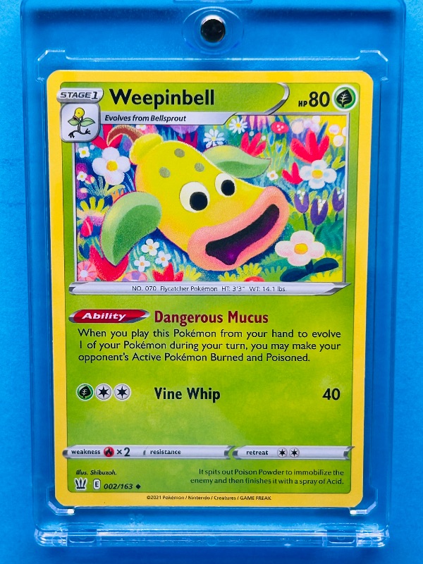 Photo 1 of 026183…Weepinbell Pokémon card in hard plastic case