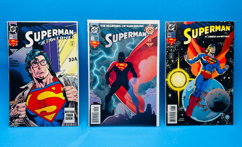 Photo 1 of 026307…3 Superman comics in plastic sleeves 