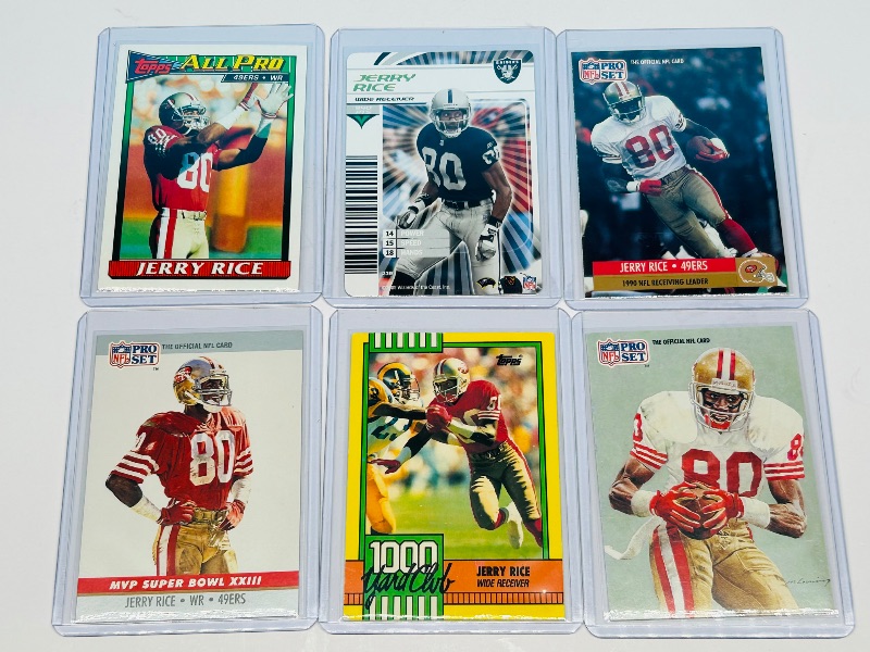 Photo 1 of 026317…6 Jerry Rice cards in hard plastic sleeves 